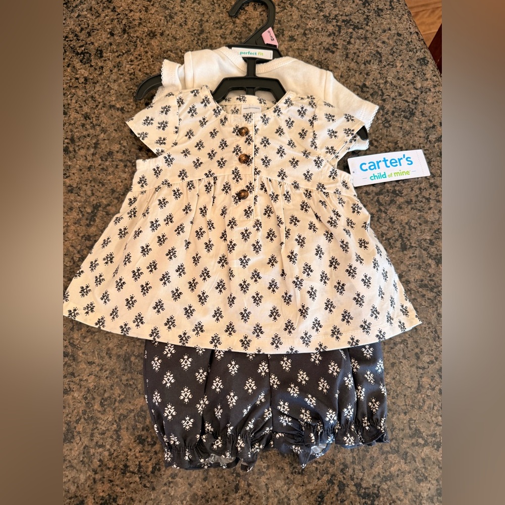 Carter's Two-Piece Baby Floral Top & Bloomers Set - White & Navy